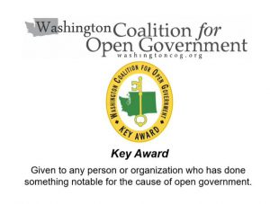 Gold key in gold circle for key award for open government